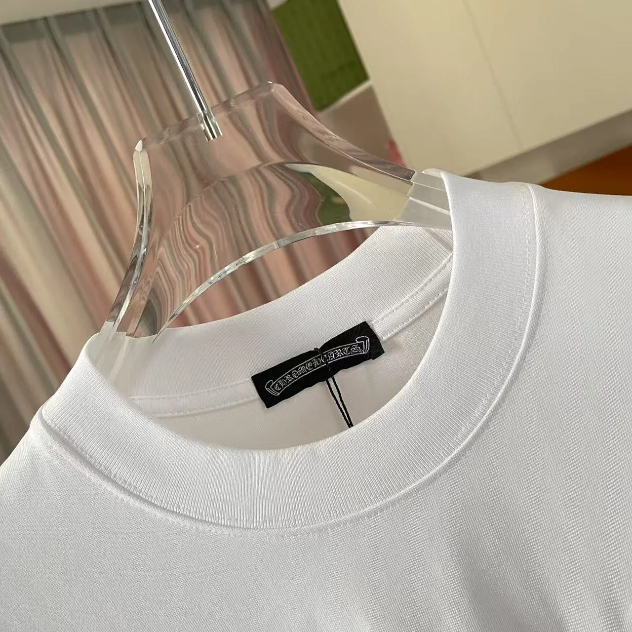 🅿️200 ch Crow* 2025 spring and summer new style Sanskrit horseshoe cross cross vacuum embroidery short-sleeved t-shirt custom fabric 300g same style for men and women Size: S M L XL XXL Five codes Color: black white